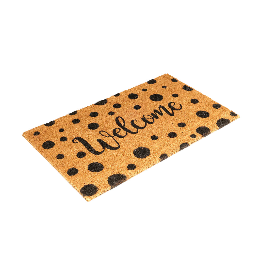 OnlyMat Black Polka Dot Printed Natural Coir Entrance Door Mat