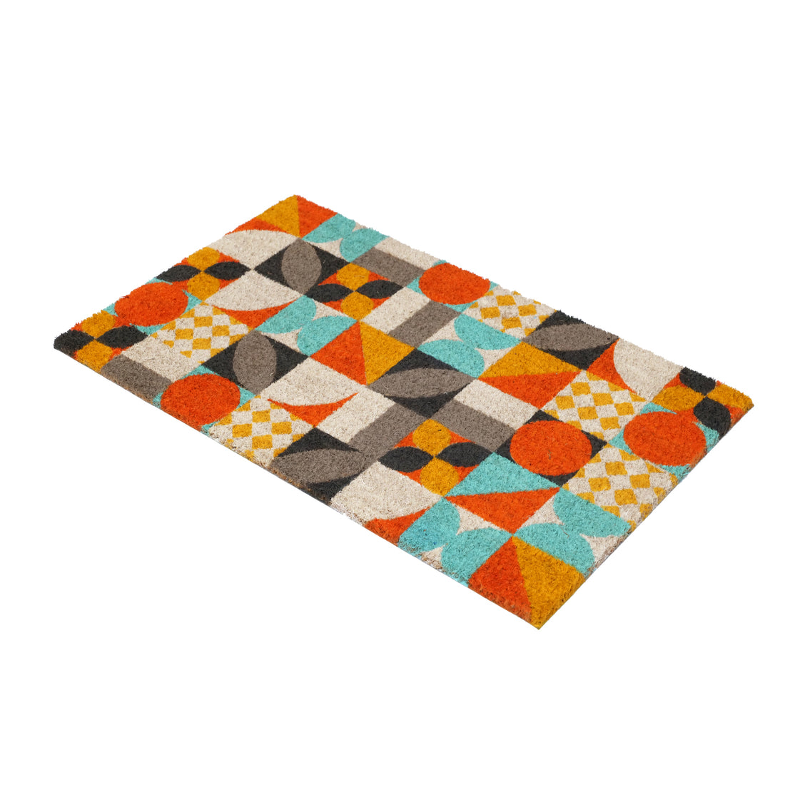 OnlyMat Mid-Century Modern Geometric Coir Doormat  with Anti-Slip Backing
