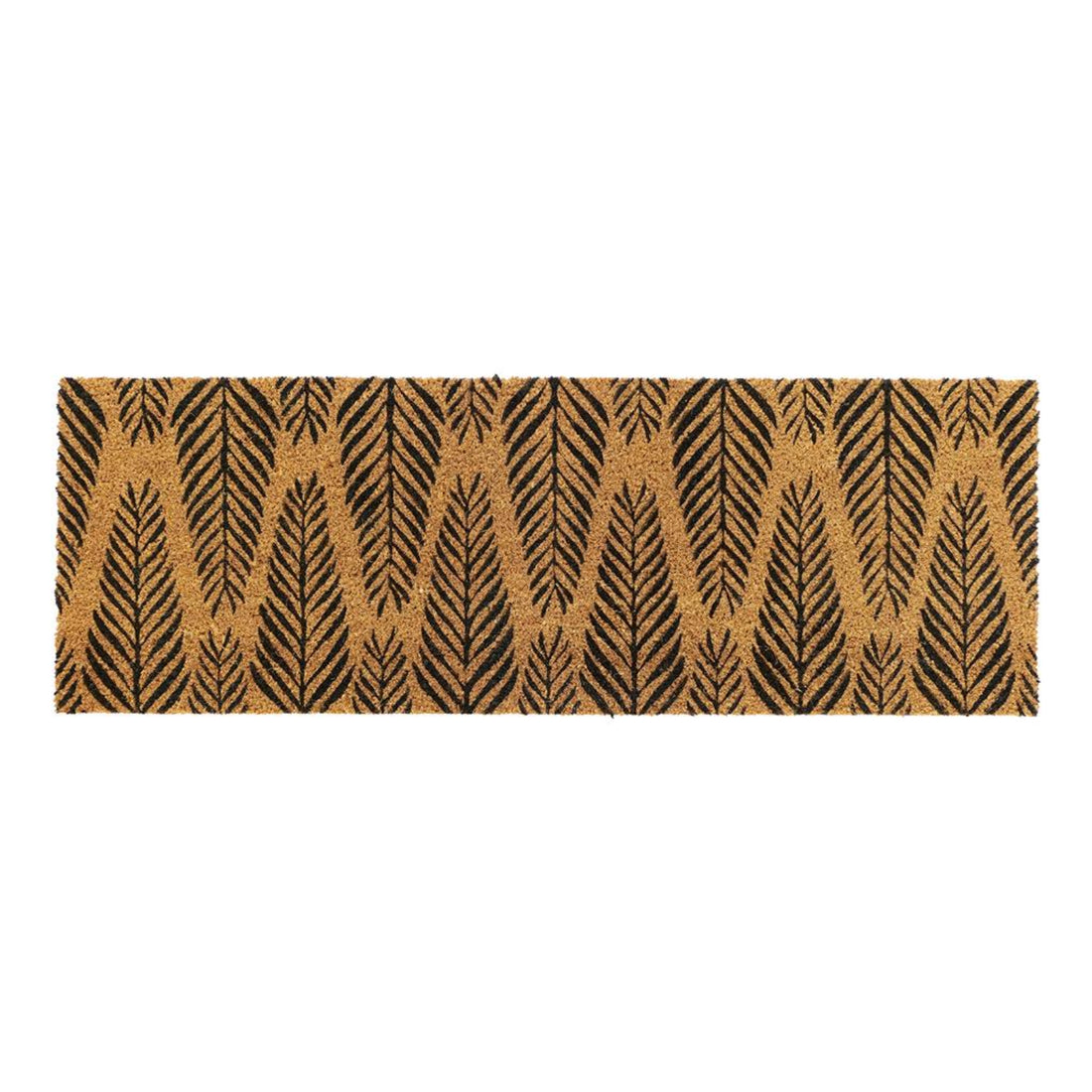 
                      
                        Coir doormat with black leaf pattern on a white background
                      
                    