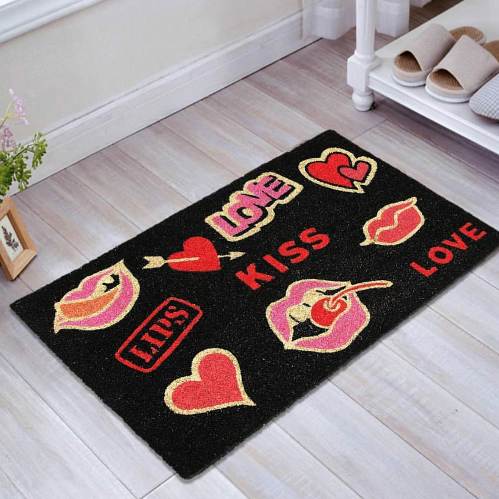 OnlyMat Kiss Love Stickies Printed Natural Coir Valentine Mat