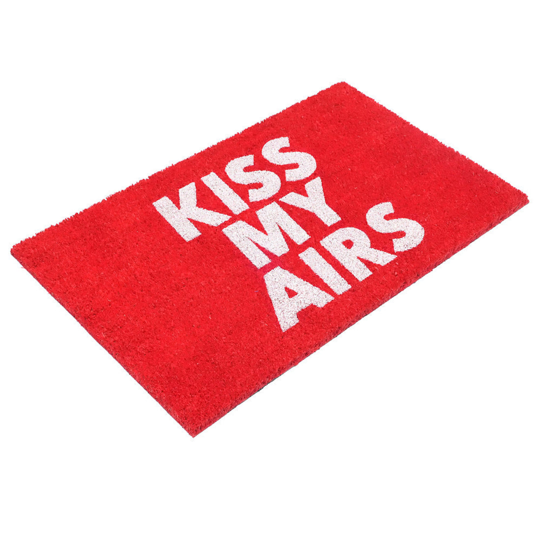 
                      
                        Red doormat with 'KISS MY AIRS' text on a white background
                      
                    