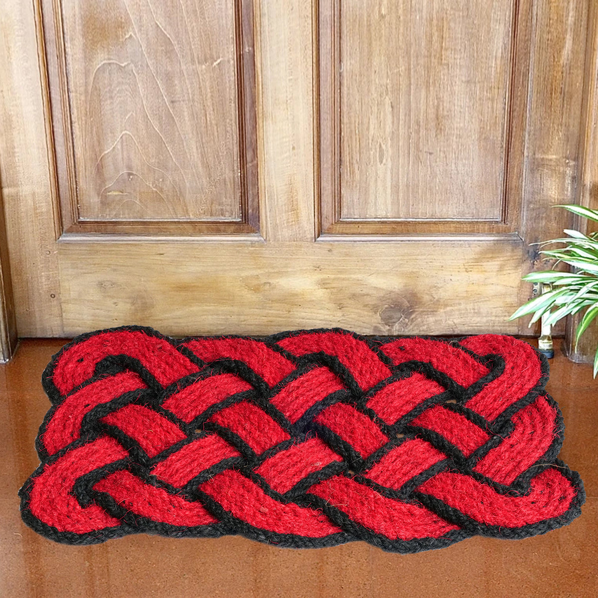 OnlyMat Red and Black Lovers Knot - 100% Natural Handloom Coir Mat - I