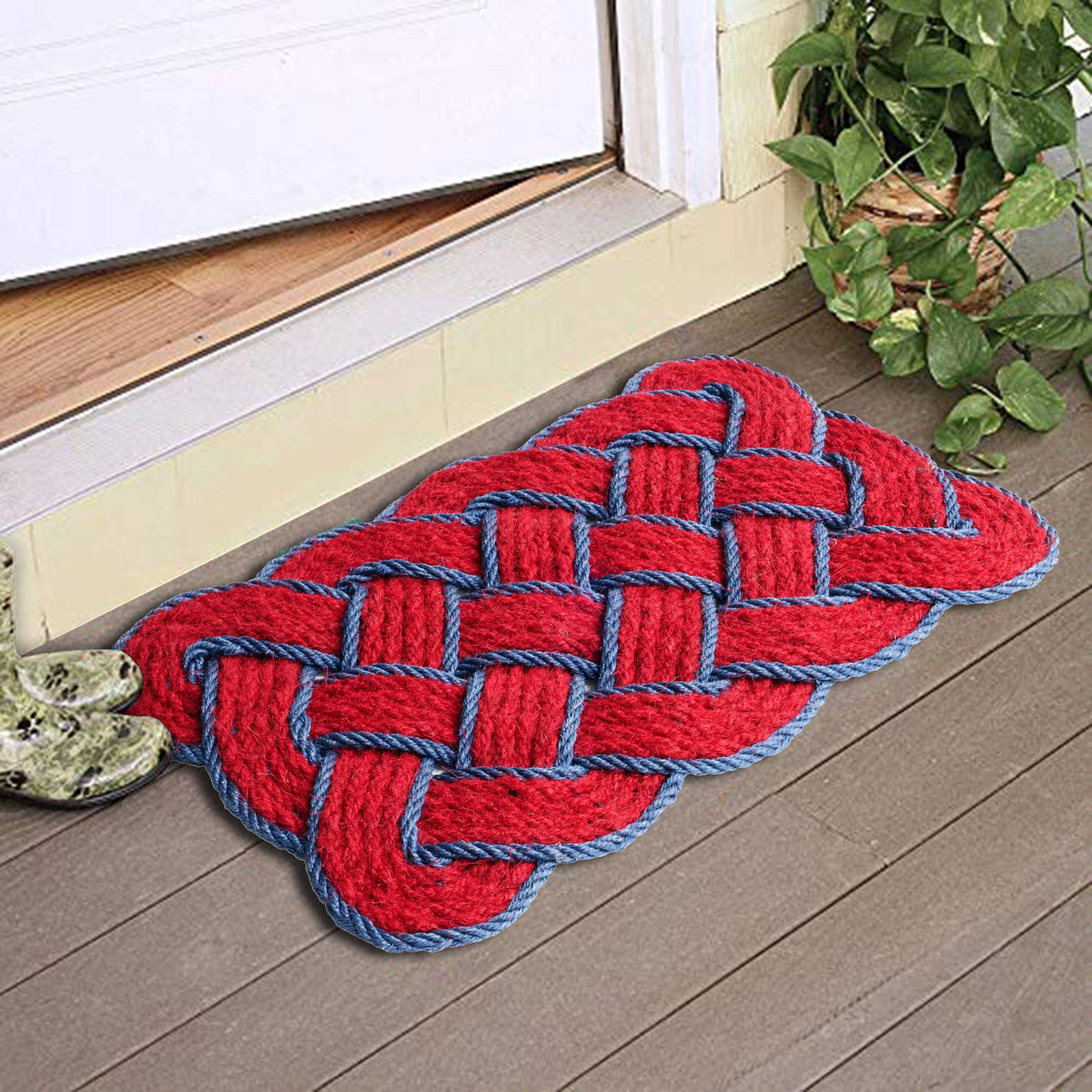 OnlyMat Red and Blue Lovers Knot - 100% Natural Handloom Coir Mat - In