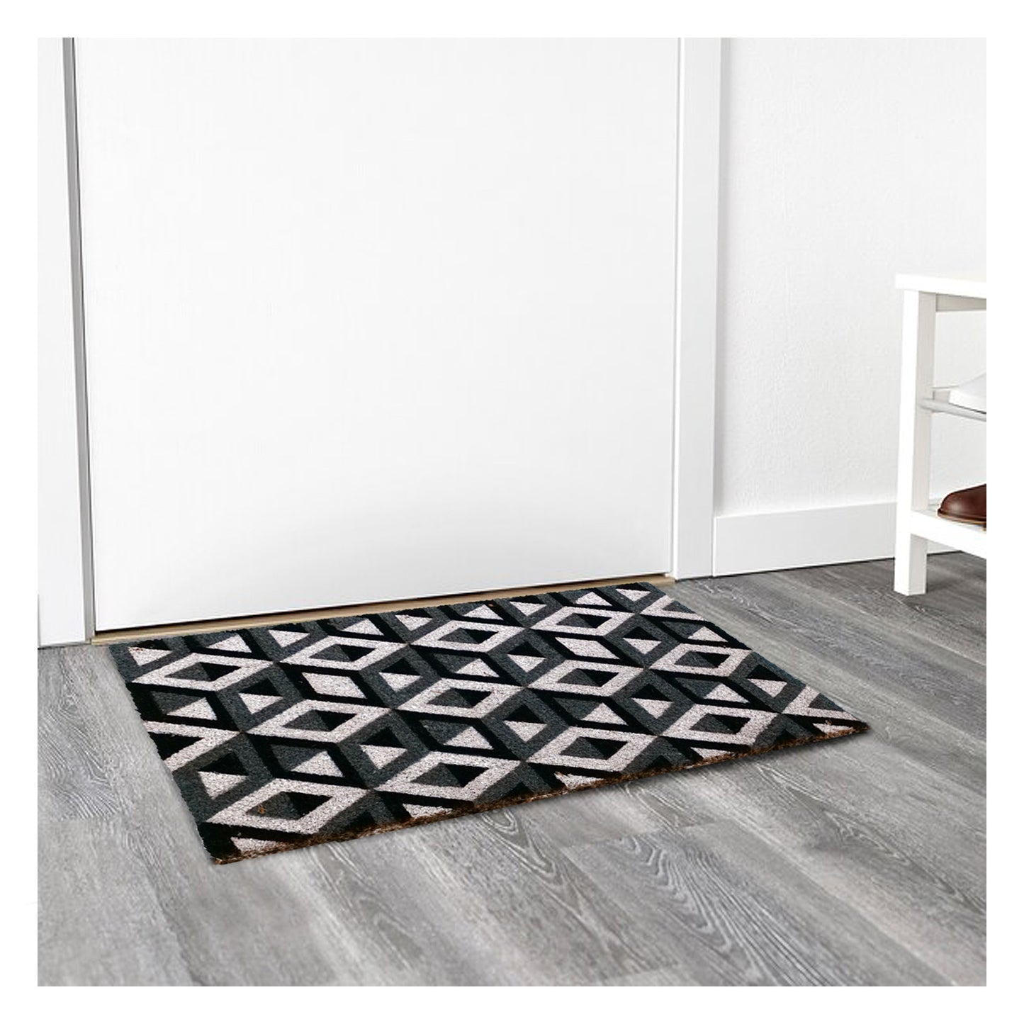 OnlyMat Cool 3D Cube pattern Printed Natural Coir Floor Mat