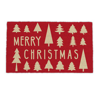 Merry Christmas with Tree Pattern Red Gold Natural Printed Coir Natural Door Mat