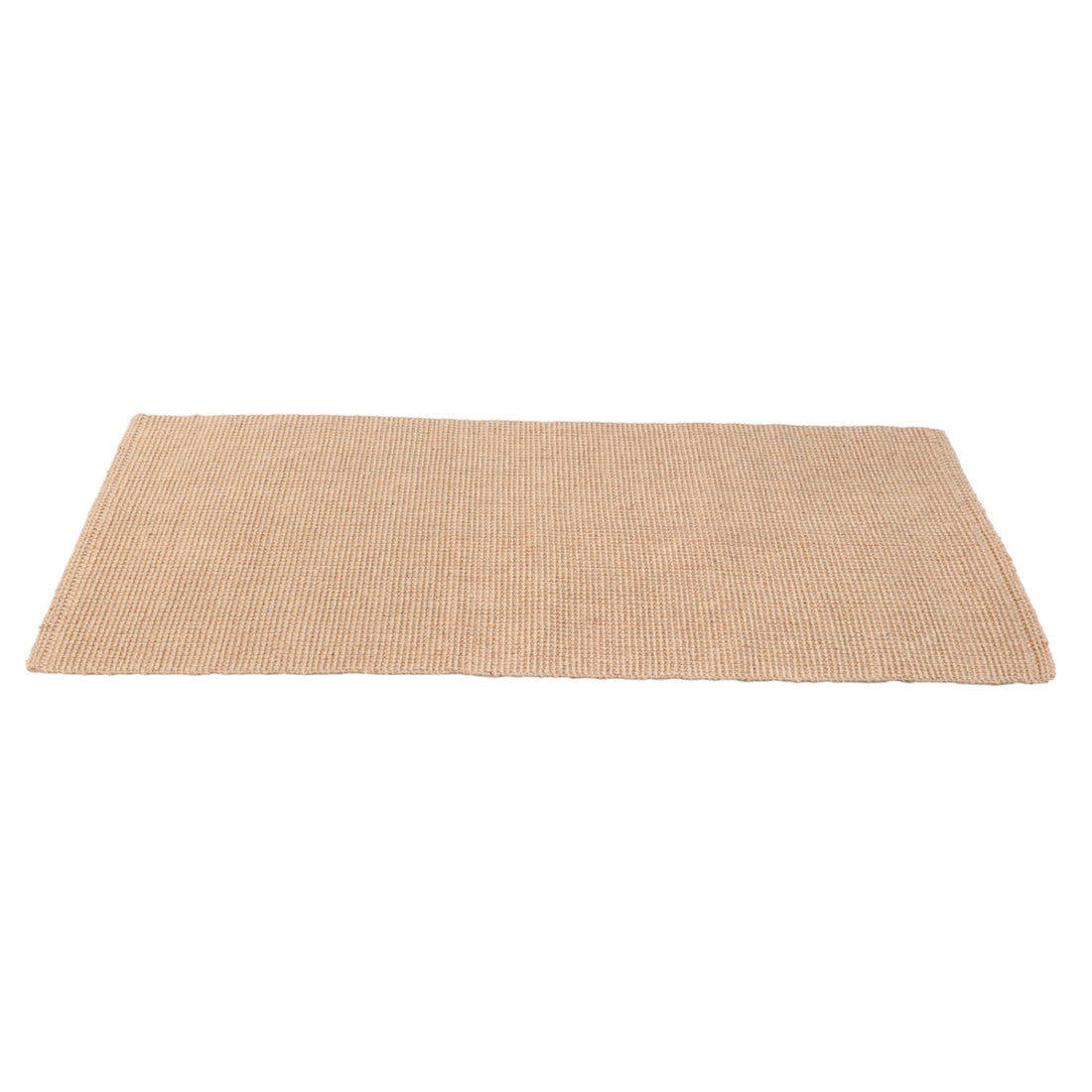 Beige woven jute runner mat on a white background