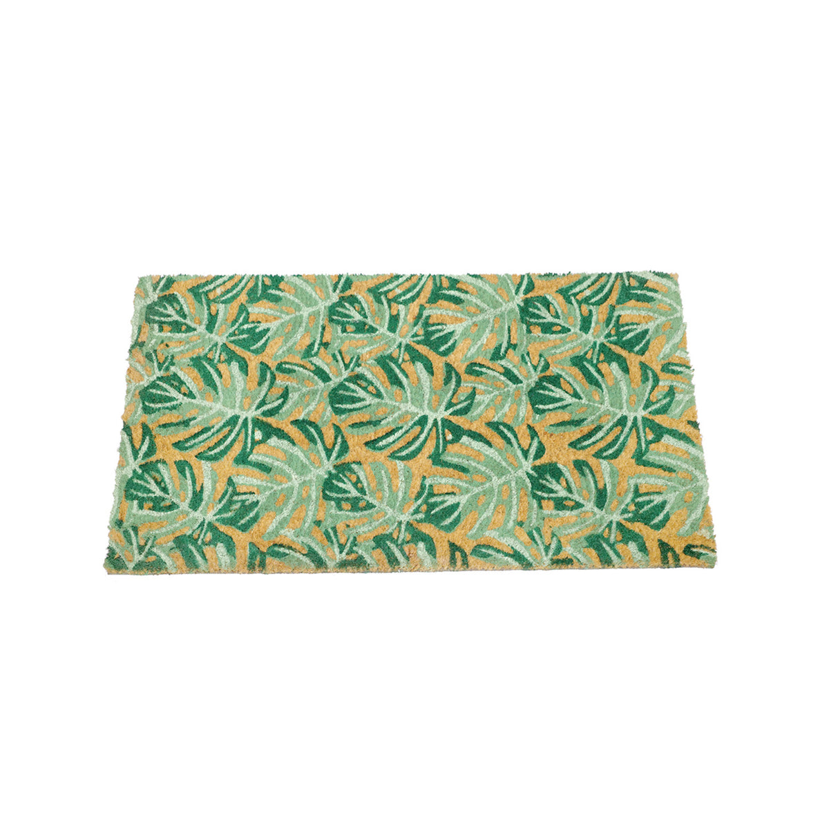 Fern Leaves Green Design Natural Printed Coir Floor Mat