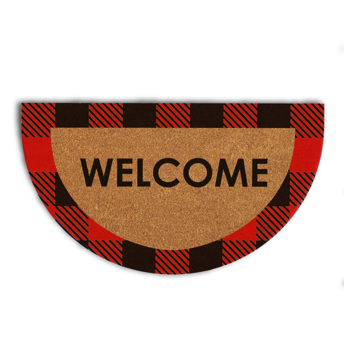 OnlyMat Red Chequered Plaid Border Printed Natural Coir Welcome Entrance Door mat