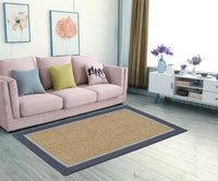 OnlyMat Natural Sisal Carpet with Steel Blue Border- Luxury Rug, Organic Carpet, BedSide Runner