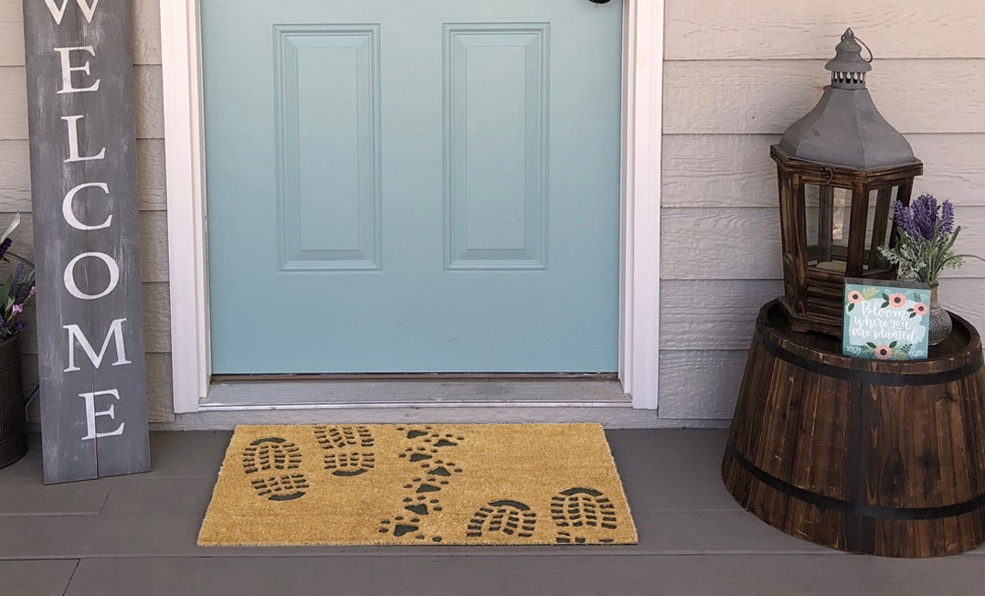 OnlyMat Foot Print with Dog Paws Moulded Rubber Coir Mat 45cm x 75cm