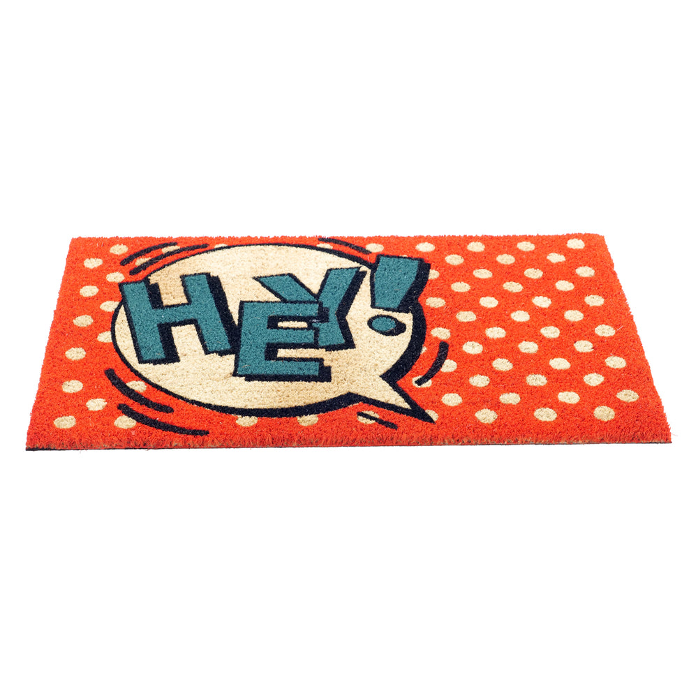 
                      
                        OnlyMat HEY Pop Art Fun Design Printed Blue and Red Natural Coir Door Mat
                      
                    