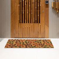 Tri Colour Leaf printed Natural Coir Entrance Door mat for Double Door or Wide Door - 40cm x 120cm