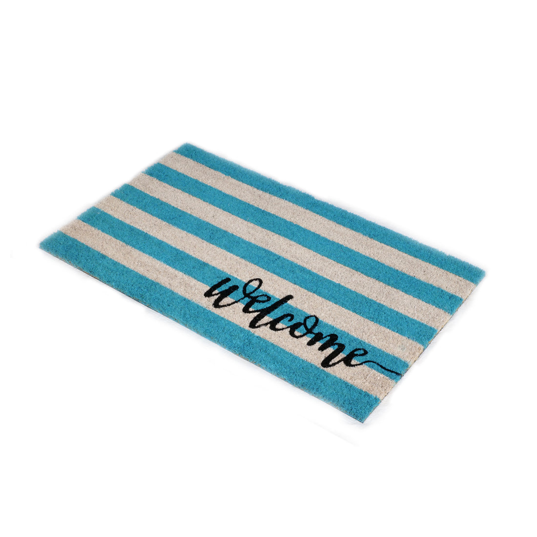 OnlyMat Welcome Blue Striped Retro Natural Coir Doormat