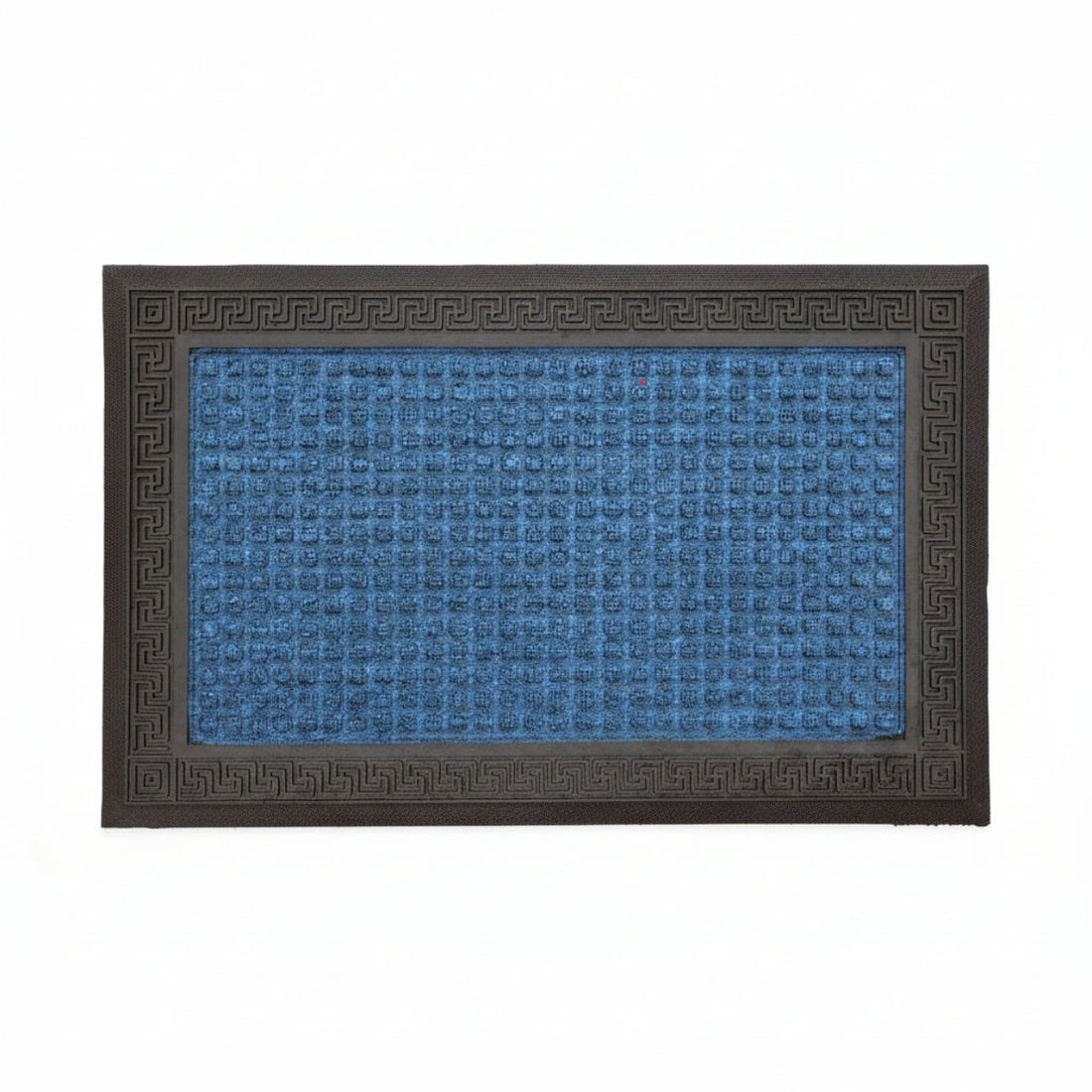 
                      
                        A rectangular blue bath mat with an anti-slip design, featuring a geometric pattern in the border and a solid blue color in the center.
                      
                    