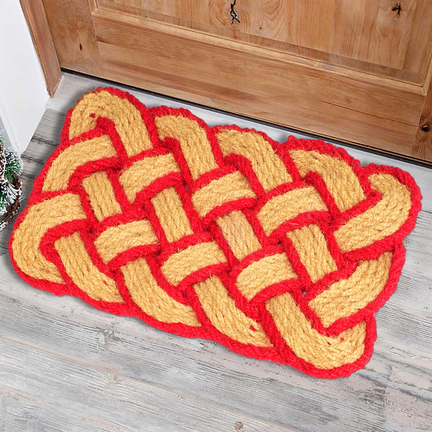 OnlyMat Red Border Lovers Knot Coir Mat (Indoor/Outdoor)
