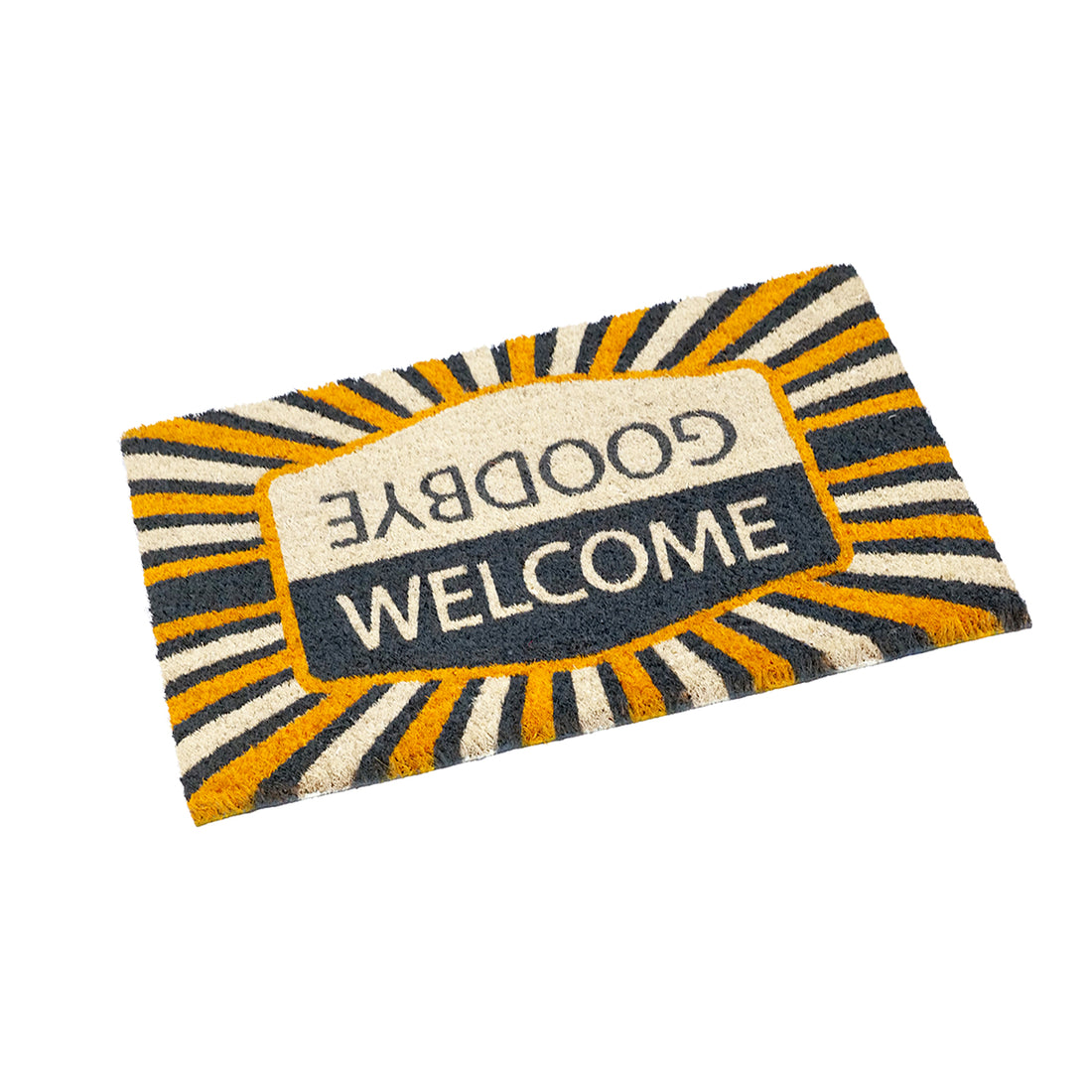 OnlyMat Welcome Goodbye Inverse Design Yellow Grey Natural Coir Doormat