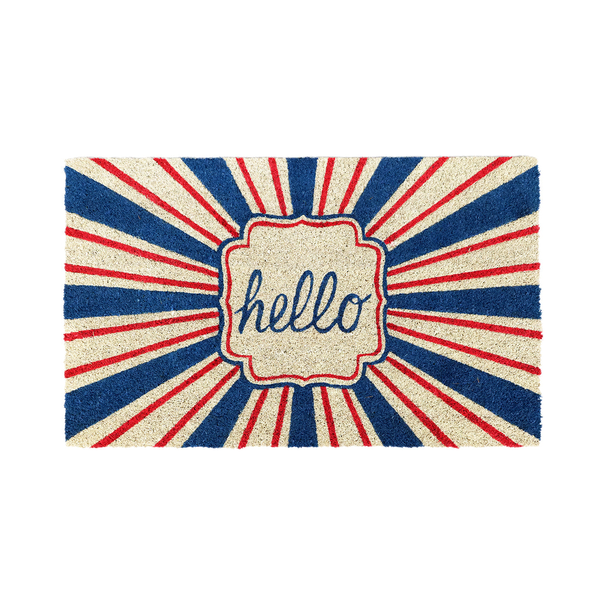 OnlyMat Retro Hello Red and Blue Printed Natural Coir Entrance Mat