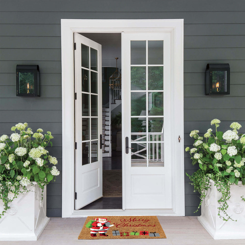 Merry Christmas, Santa and Gifts Printed Christmas Theme Natural Coir Door Mat