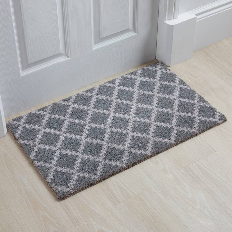 OnlyMat Grey Diamond Pattern Natural Printed Coir Floor Mat