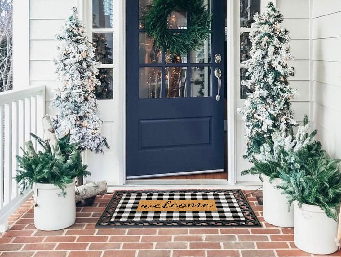 OnlyMat Combo Doormat: Plaid Coir Welcome Mat + Rubber Tray