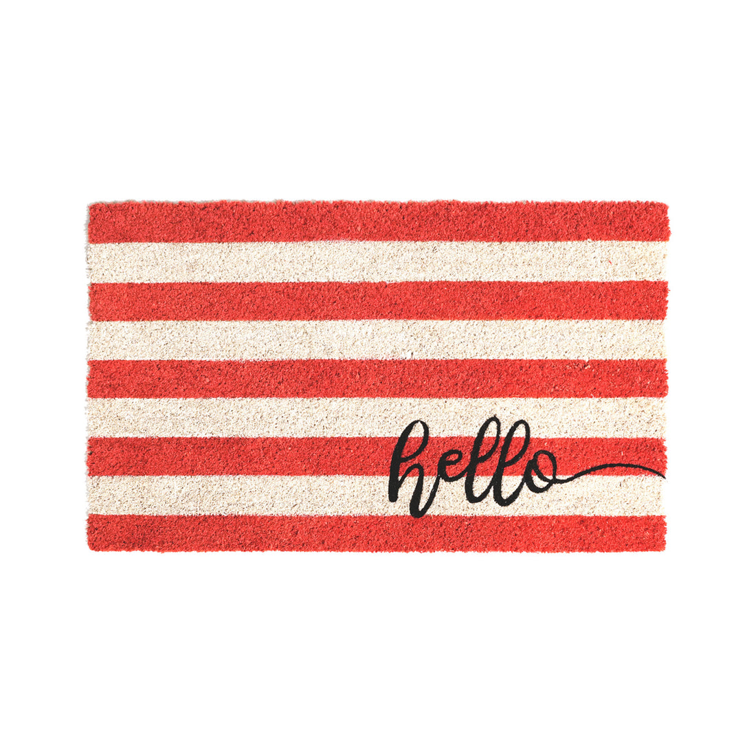 OnlyMat Hello Red Cream Striped Retro Natural Coir Doormat