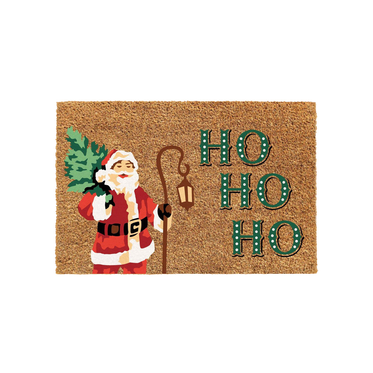 HO HO HO Christmas Theme Printed Coir Natural Door Mat