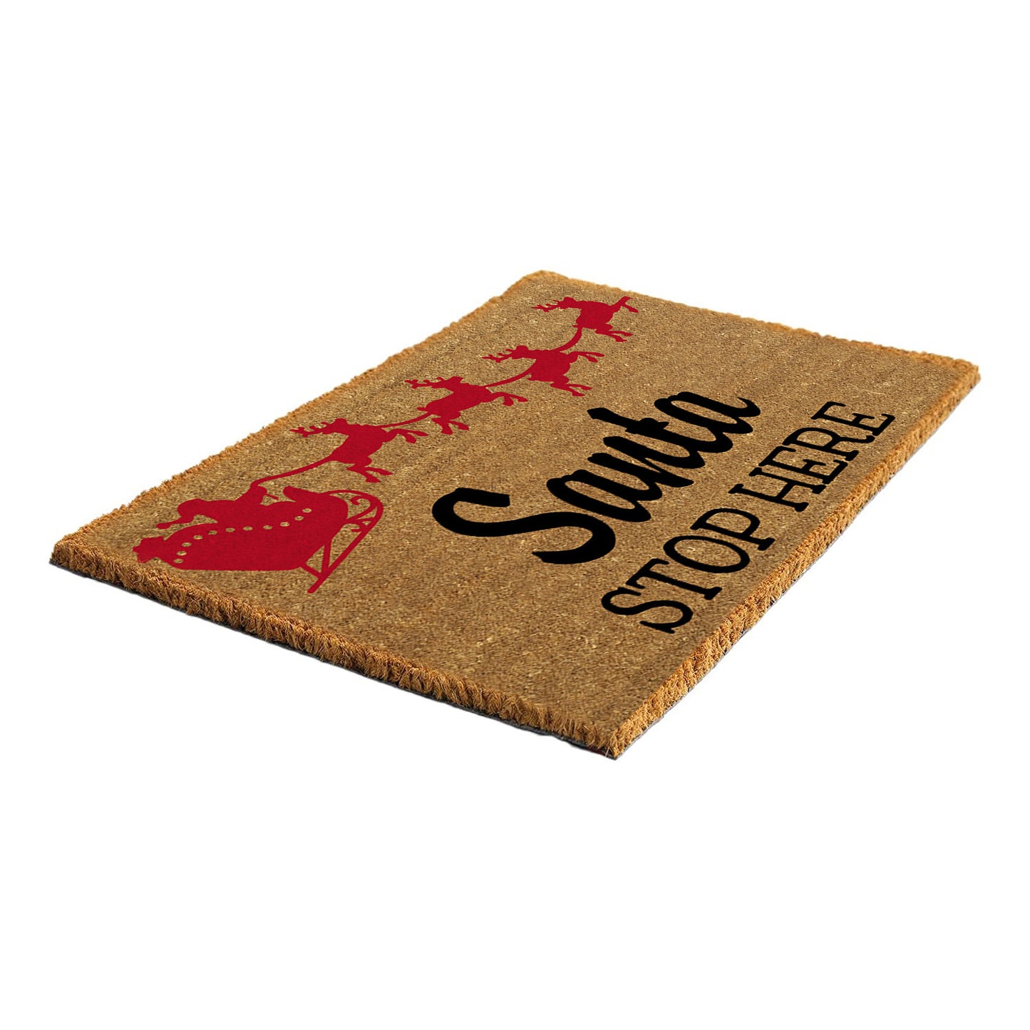 Santa Stops Here Christmas Theme Printed Natural Coir Door Mat