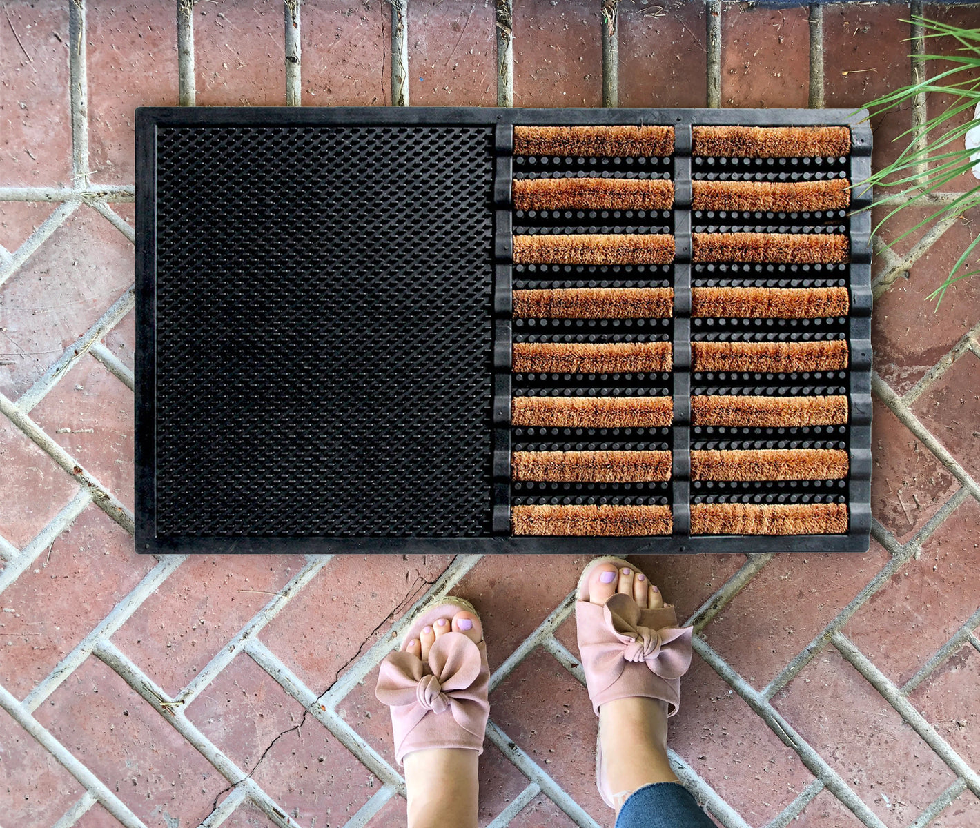 OnlyMat Brush Coir Entrance with Rubber Tray Mat - Best for high traffic entrance - Sanitisation Mat - Indoor / Outdoor, Waterproof