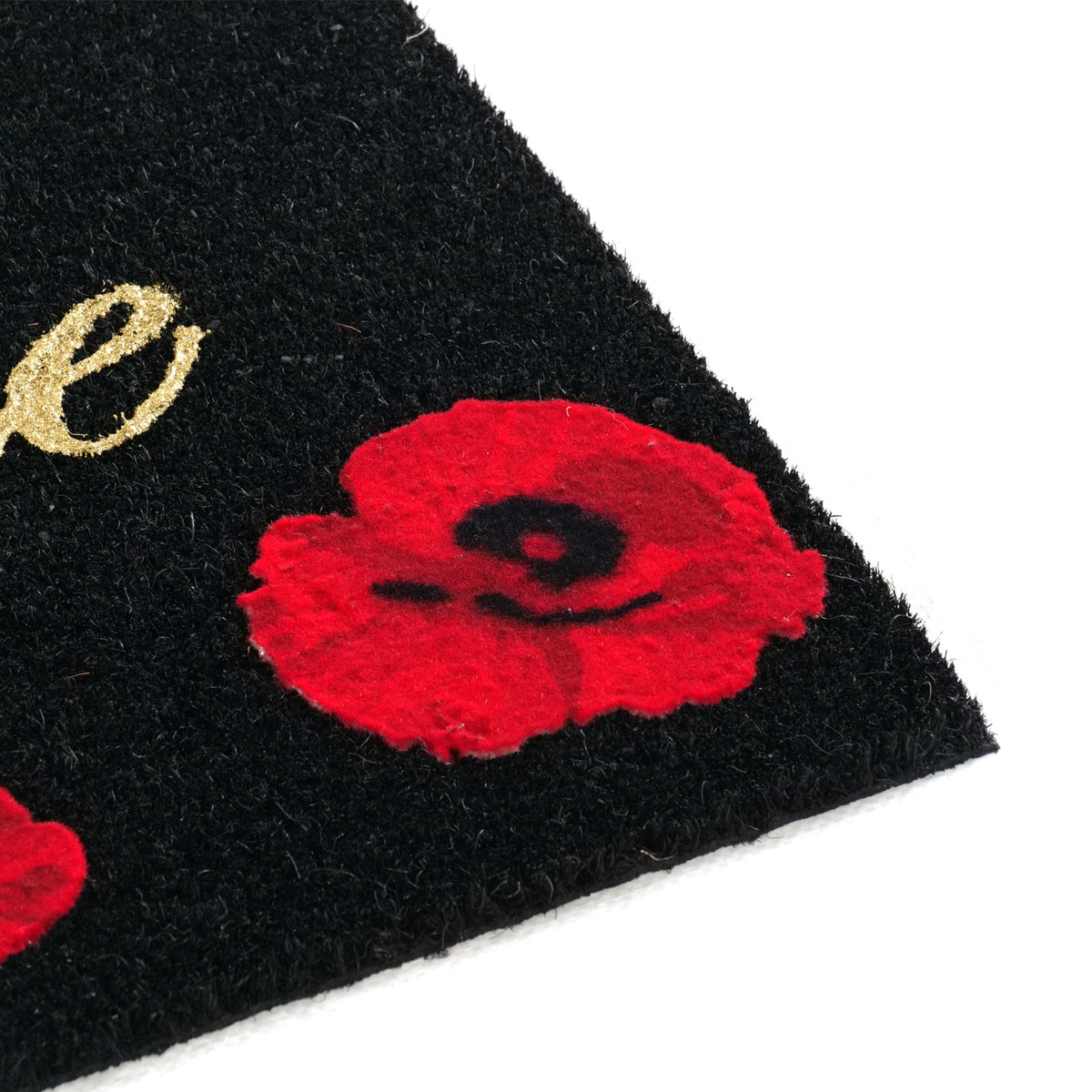 Gold Welcome Flocked with Poppy Flower on 23mm Thick Coir Door mat 60cm x 90cm