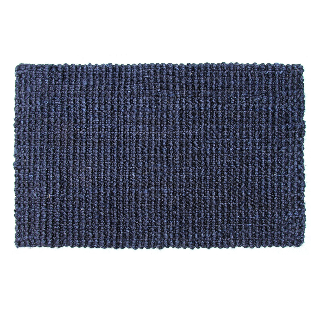 
                      
                        A rectangular, handwoven, blue-colored natural jute rug with a textured weave pattern.
                      
                    