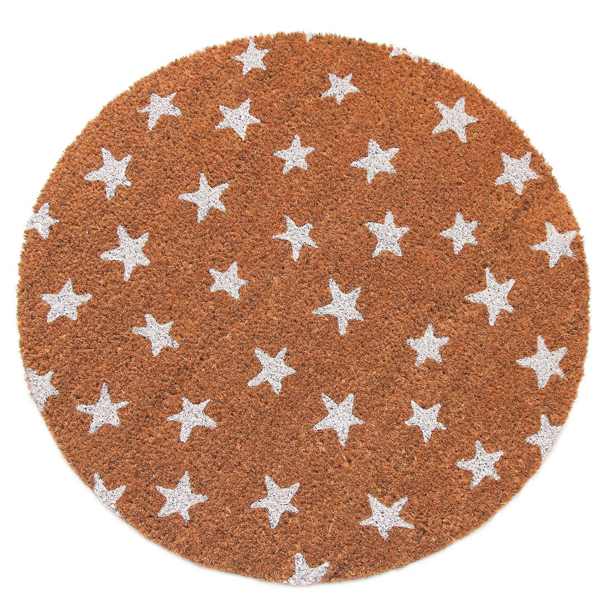 Elegant White Star printed Natural Printed Coir Round Shape Floor Mat - OnlyMat