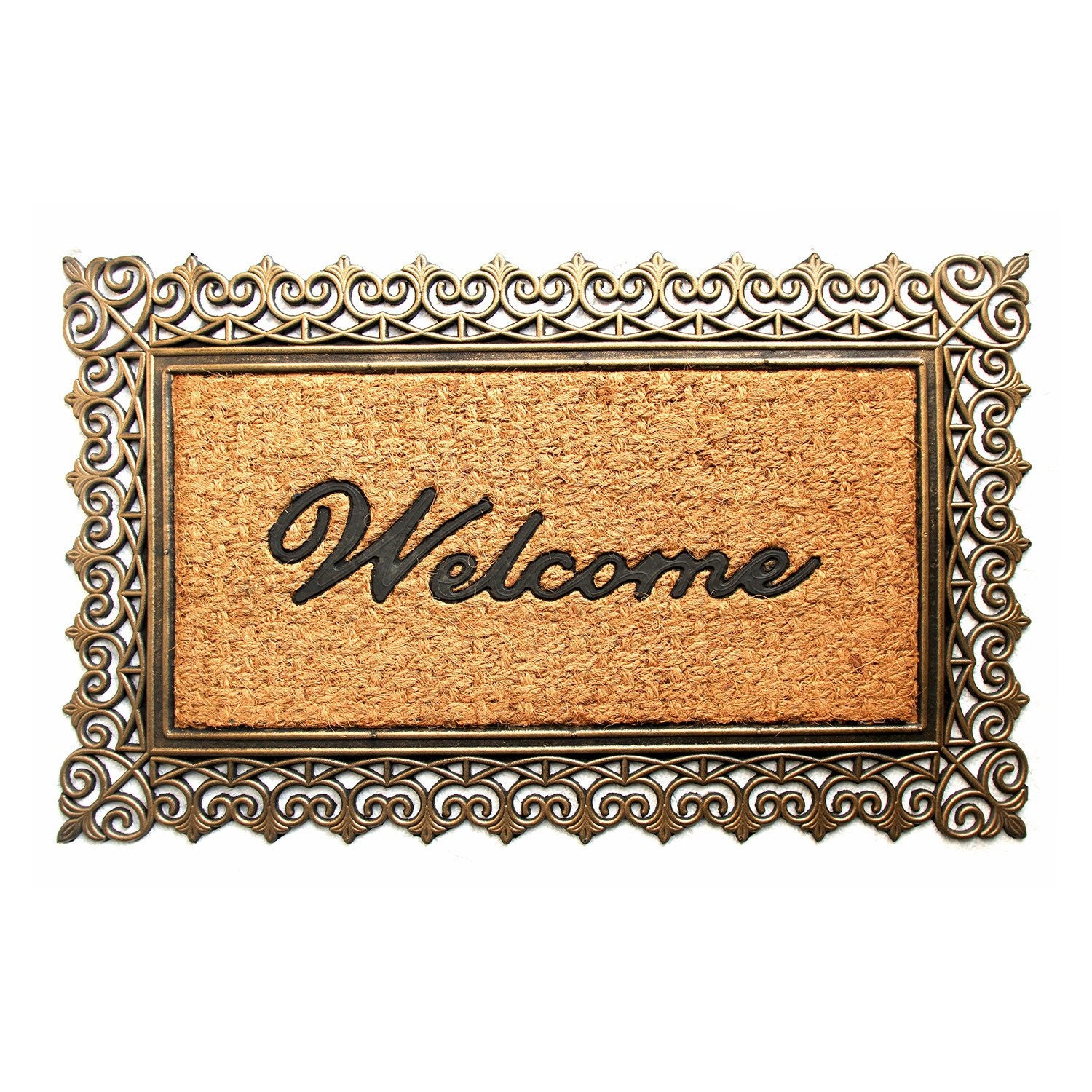 Elegant Golden Colour Moulded Rubber and Coir Welcome Designer Door Mat - OnlyMat