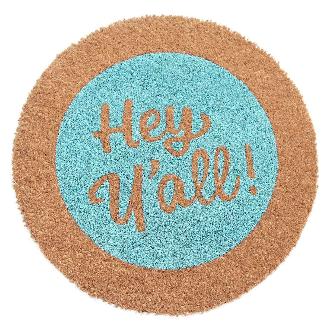Light Blue with Brown Border Round Shaped Natural Coir Floor Mat - OnlyMat