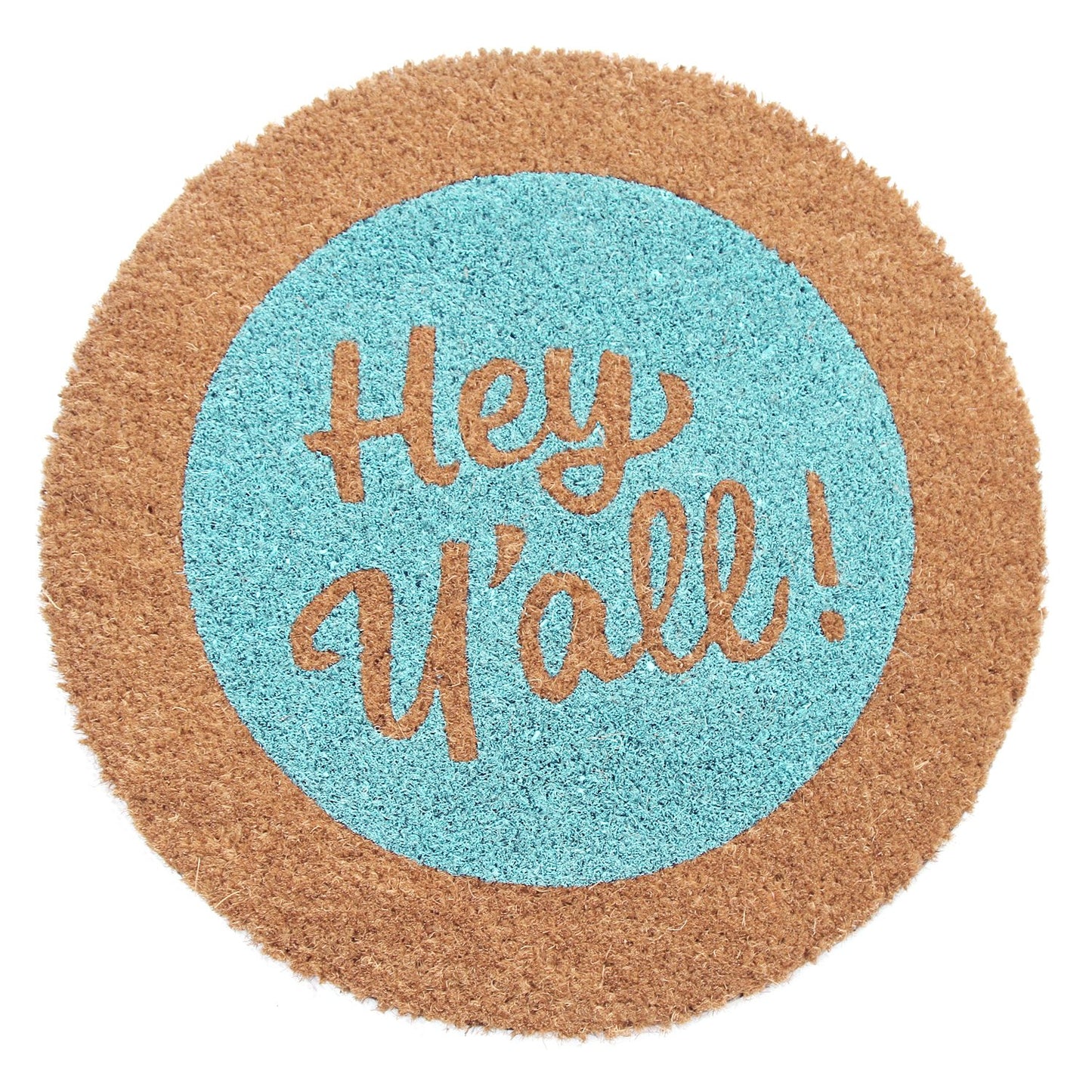 Light Blue with Brown Border Round Shaped Natural Coir Floor Mat - OnlyMat
