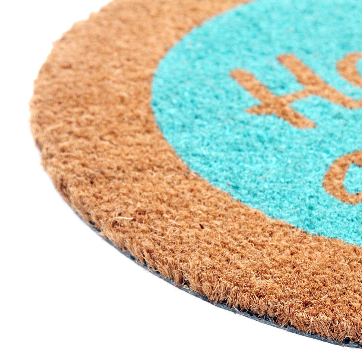 Light Blue with Brown Border Round Shaped Natural Coir Floor Mat - OnlyMat