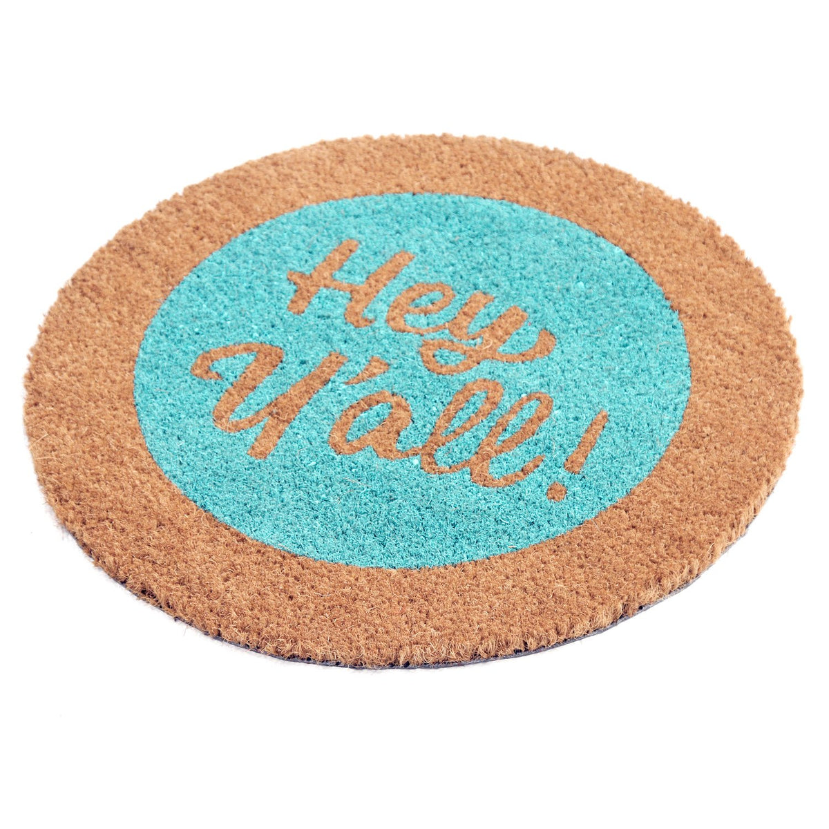 Light Blue with Brown Border Round Shaped Natural Coir Floor Mat - OnlyMat